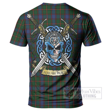 Skene Tartan T-Shirt with Family Crest Celtic Skull Style