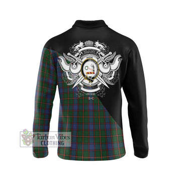 Skene Tartan Long Sleeve Polo Shirt with Family Crest and Military Logo Style