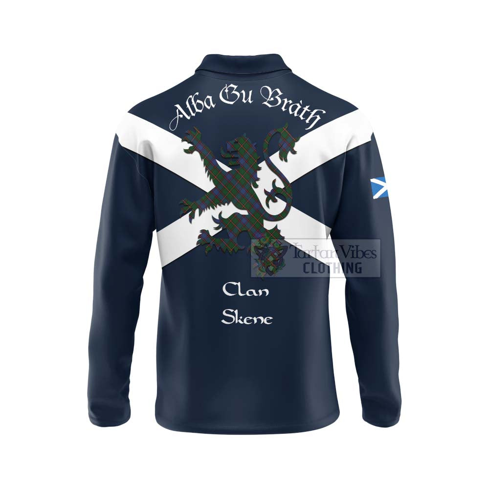 Tartan Vibes Clothing Skene Tartan Lion Rampant Long Sleeve Polo Shirt – Proudly Display Your Heritage with Alba Gu Brath and Clan Name