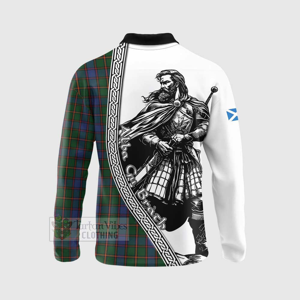 Tartan Vibes Clothing Skene Tartan Clan Crest Long Sleeve Polo Shirt with Highlander Warrior Celtic Style