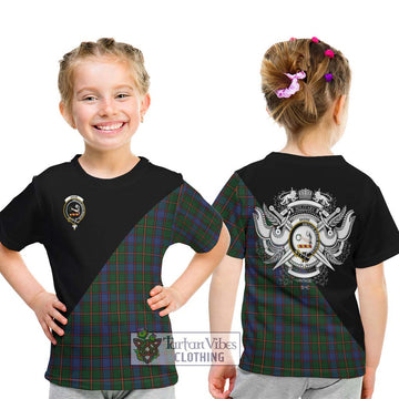 Skene Tartan Kid T-Shirt with Family Crest and Military Logo Style