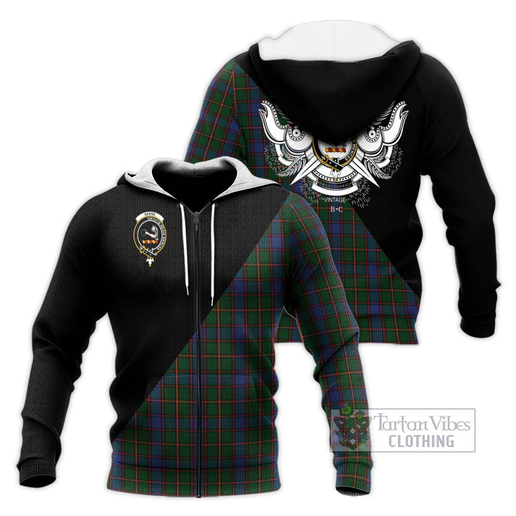 Skene Tartan Knitted Hoodie with Family Crest and Military Logo Style Unisex Knitted Zip Hoodie - Tartanvibesclothing Shop