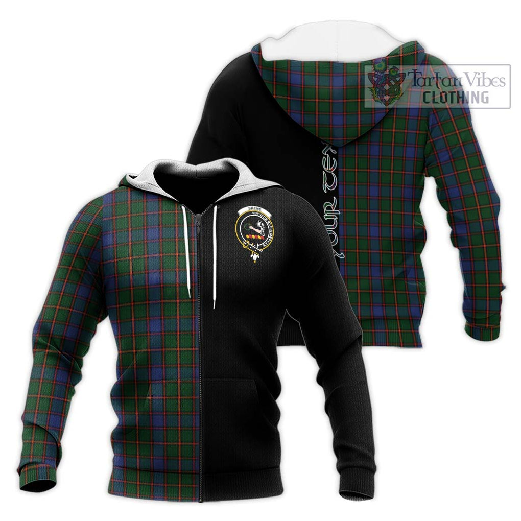 Skene Tartan Knitted Hoodie with Family Crest and Half Of Me Style Unisex Knitted Zip Hoodie - Tartanvibesclothing Shop