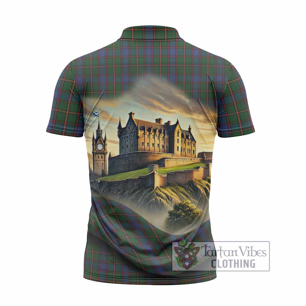 Skene Tartan Family Crest Zipper Polo Shirt with Scottish Ancient Castle Style - Tartan Vibes Clothing