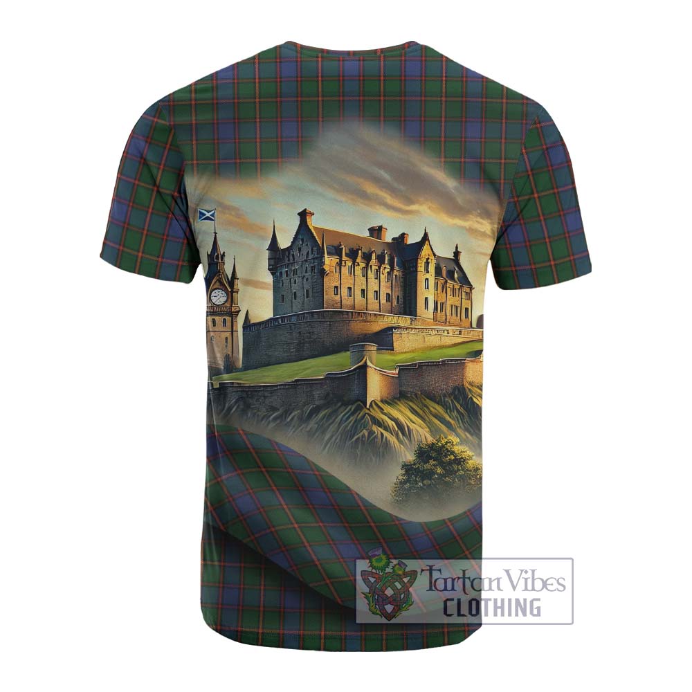 Skene Tartan Family Crest Cotton T-shirt with Scottish Ancient Castle Style - Tartan Vibes Clothing