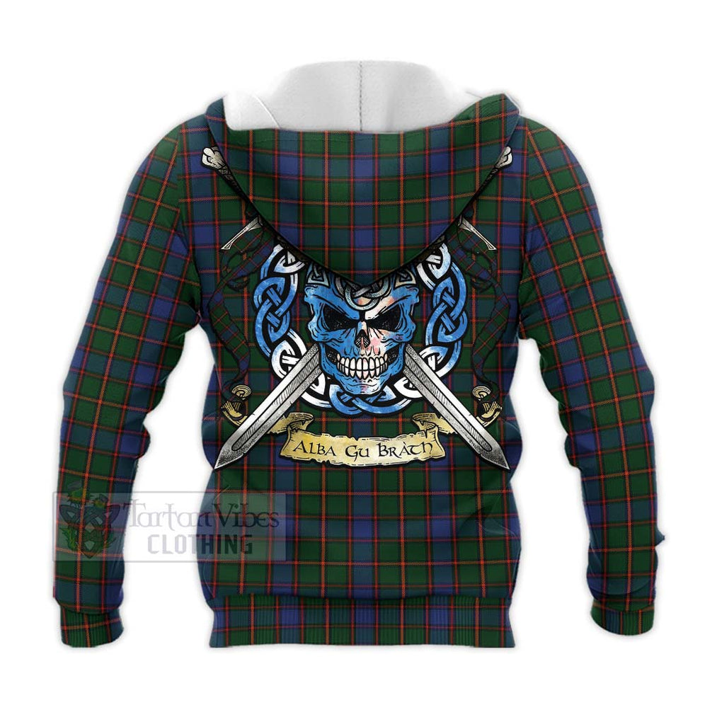 Tartan Vibes Clothing Skene Tartan Knitted Hoodie with Family Crest Celtic Skull Style