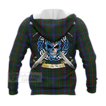 Skene Tartan Knitted Hoodie with Family Crest Celtic Skull Style