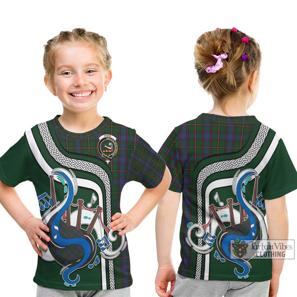 Tartan Vibes Clothing Skene Tartan Kid T-Shirt with Epic Bagpipe Style