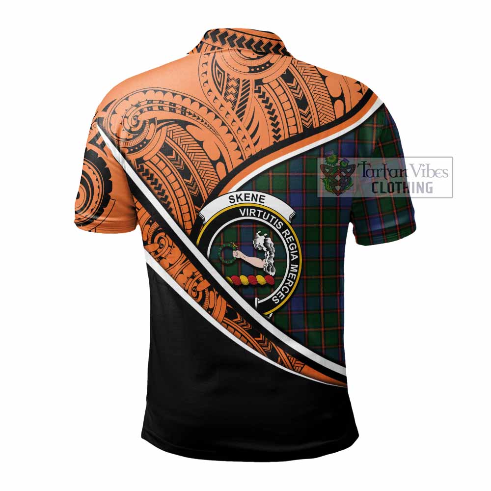 Tartan Vibes Clothing Skene Crest Tartan Polo Shirt with Maori Tattoo Style - Orange Version