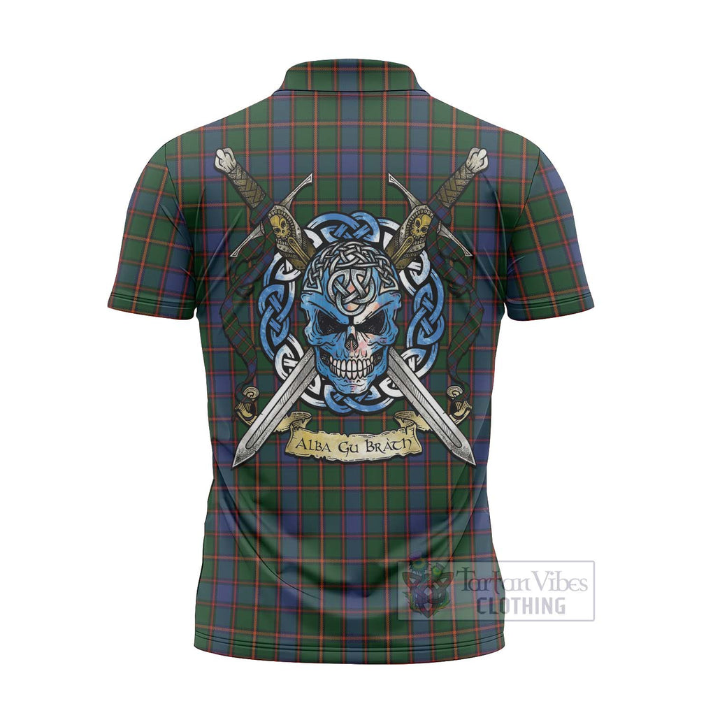 Tartan Vibes Clothing Skene Tartan Zipper Polo Shirt with Family Crest Celtic Skull Style