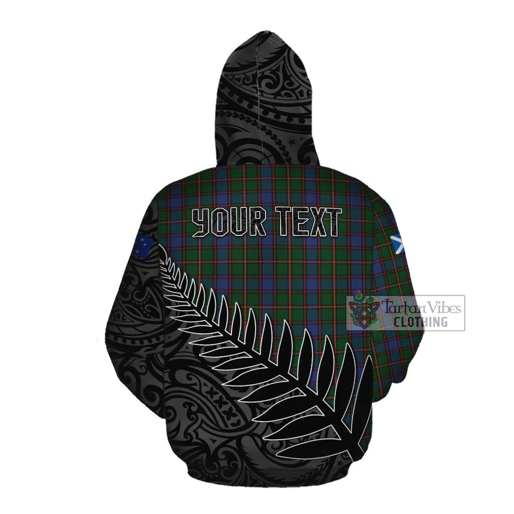 Tartan Vibes Clothing Skene Crest Tartan Cotton Hoodie with New Zealand Silver Fern Half Style