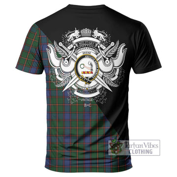 Skene Tartan T-Shirt with Family Crest and Military Logo Style