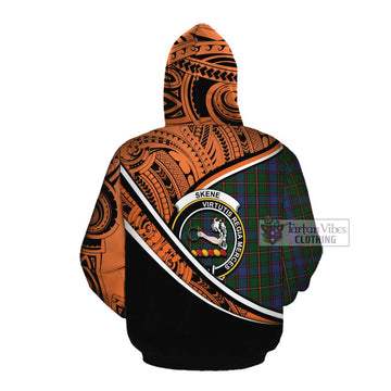 Skene Crest Tartan Cotton Hoodie with Polynesian Vibes Style - Orange Version