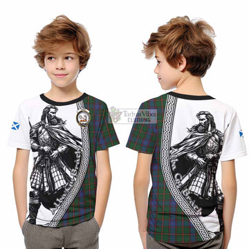 Skene Tartan Clan Crest Kid T-Shirt with Highlander Warrior Celtic Style