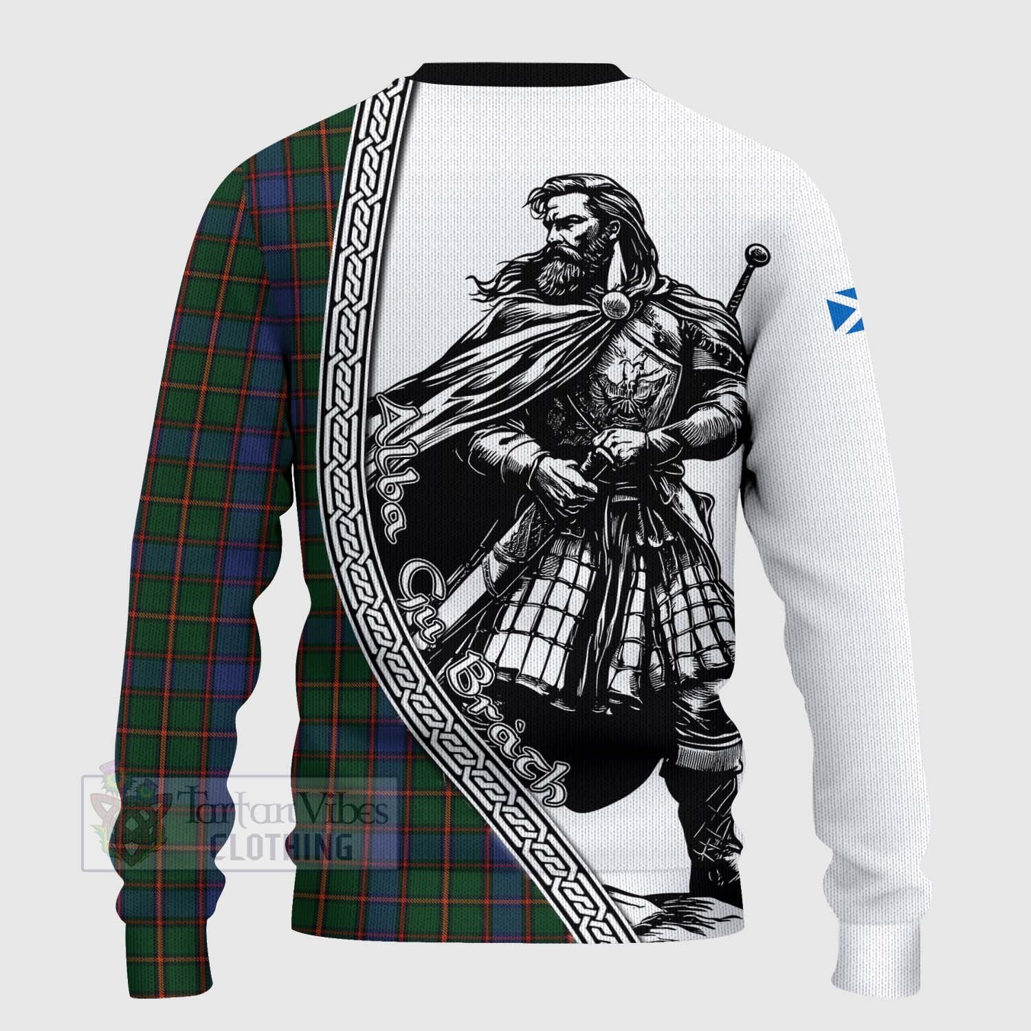 Tartan Vibes Clothing Skene Tartan Clan Crest Knitted Sweater with Highlander Warrior Celtic Style