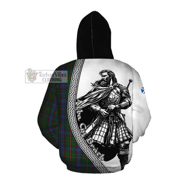 Skene Tartan Clan Crest Cotton Hoodie with Highlander Warrior Celtic Style