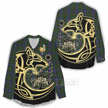 Skene Tartan Women's Casual Shirt with Family Crest Celtic Wolf Style