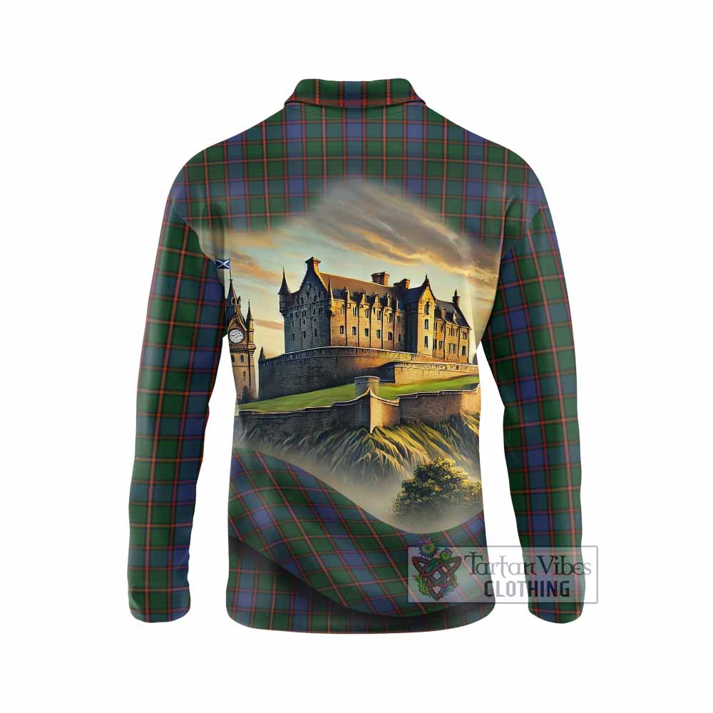 Skene Tartan Family Crest Long Sleeve Polo Shirt with Scottish Ancient Castle Style - Tartan Vibes Clothing