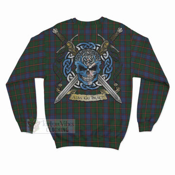 Skene Tartan Sweatshirt with Family Crest Celtic Skull Style