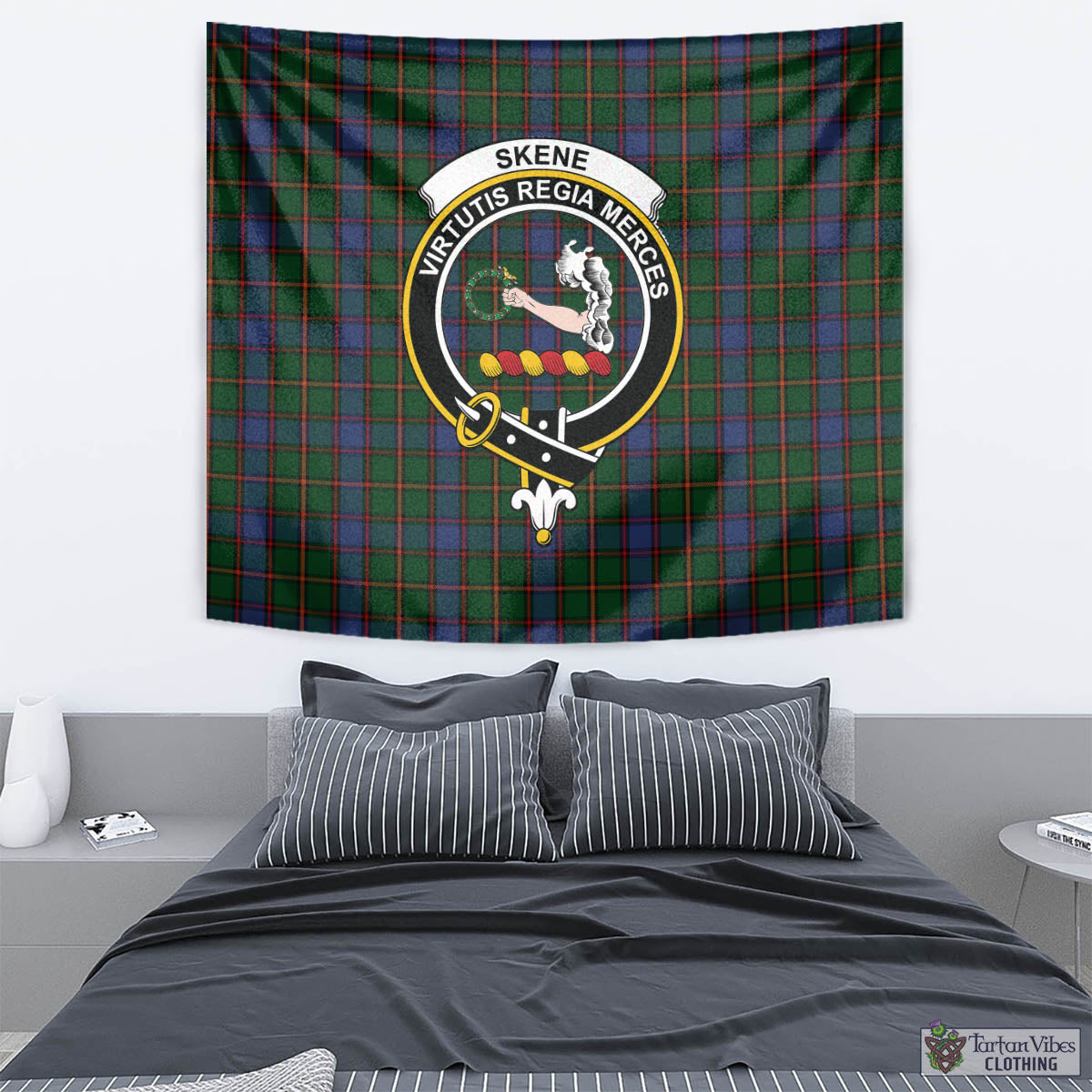 Tartan Vibes Clothing Skene Tartan Tapestry Wall Hanging and Home Decor for Room with Family Crest