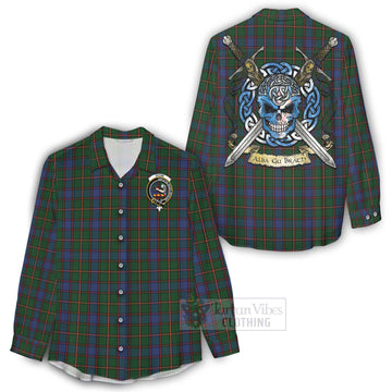 Skene Tartan Women's Casual Shirt with Family Crest Celtic Skull Style