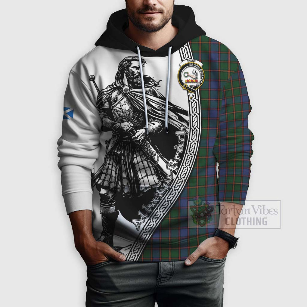 Skene Tartan Clan Crest Hoodie with Highlander Warrior Celtic Style - Tartan Vibes Clothing