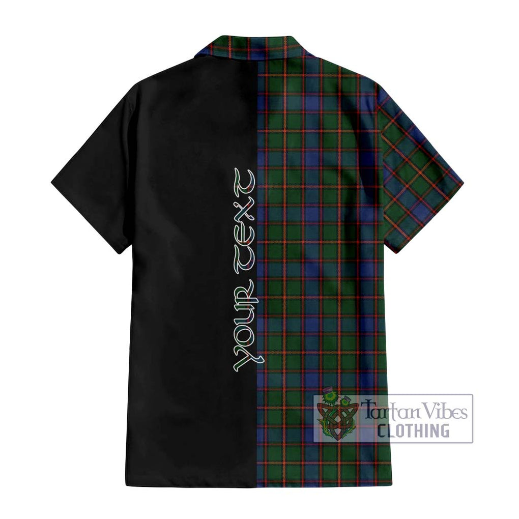 Skene Tartan Short Sleeve Button Shirt with Family Crest and Half Of Me Style - Tartanvibesclothing Shop