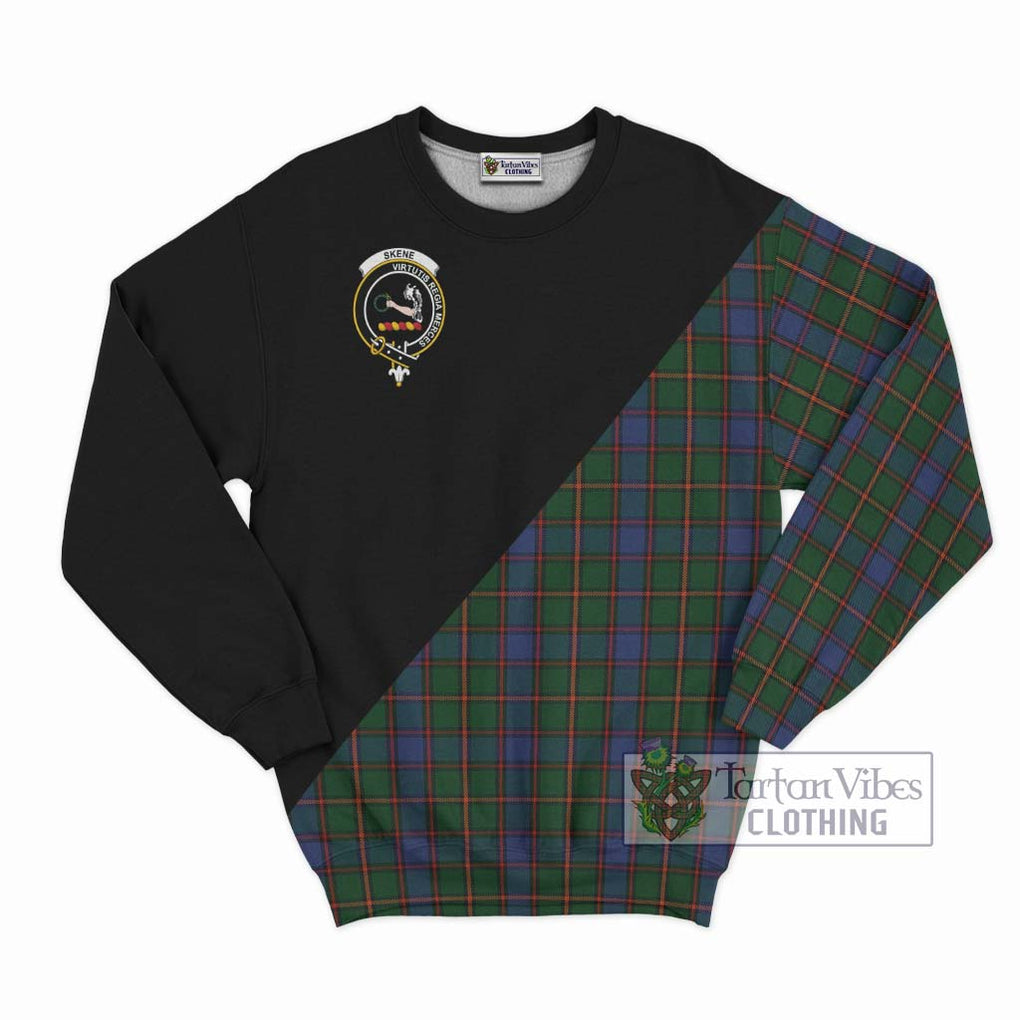 Skene Tartan Sweatshirt with Family Crest and Military Logo Style - Tartanvibesclothing Shop