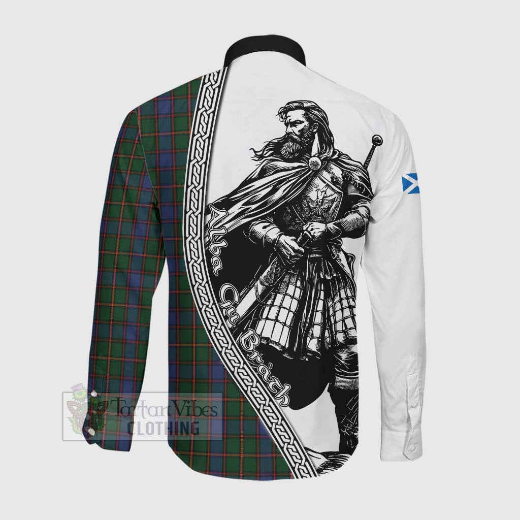 Tartan Vibes Clothing Skene Tartan Clan Crest Long Sleeve Button Shirt with Highlander Warrior Celtic Style