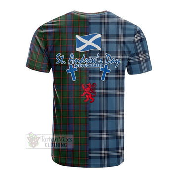 Skene Tartan Cotton T-shirt Happy St. Andrew's Day Half Tartan Style