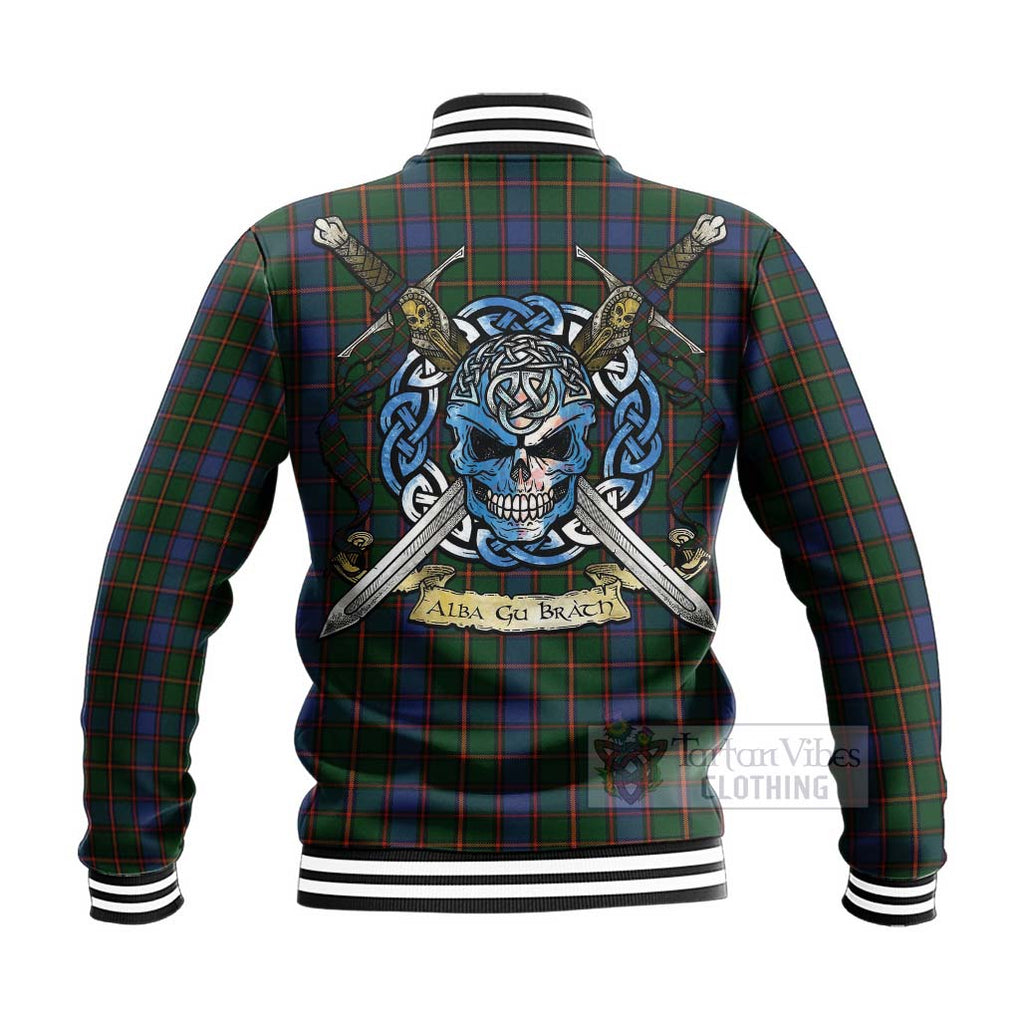 Tartan Vibes Clothing Skene Tartan Baseball Jacket with Family Crest Celtic Skull Style