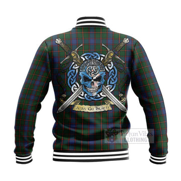 Skene Tartan Baseball Jacket with Family Crest Celtic Skull Style