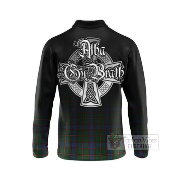 Skene Tartan Long Sleeve Polo Shirt Featuring Alba Gu Brath Family Crest Celtic Inspired