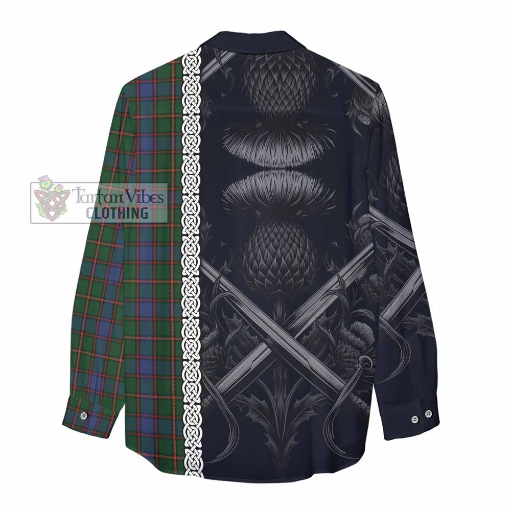 Tartan Vibes Clothing Skene Tartan Women's Casual Shirt with Family Crest Cross Sword Thistle Celtic Vibes