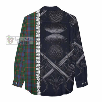 Skene Tartan Women's Casual Shirt with Family Crest Cross Sword Thistle Celtic Vibes