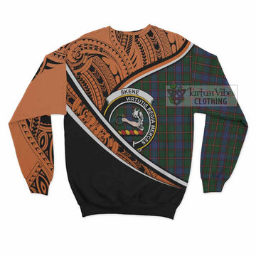 Skene Crest Tartan Sweatshirt with Polynesian Vibes Style - Orange Version