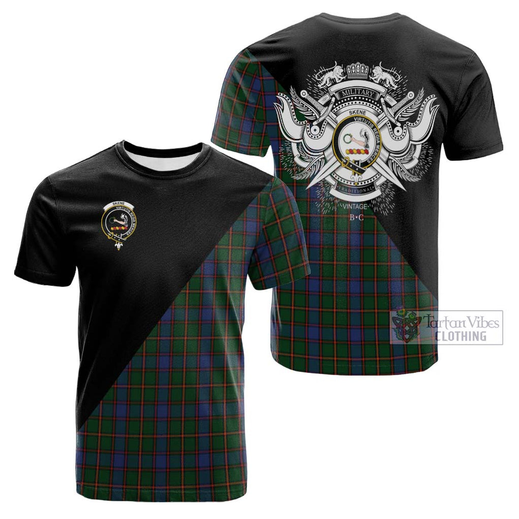 Tartan Vibes Clothing Skene Tartan Cotton T-shirt with Family Crest and Military Logo Style