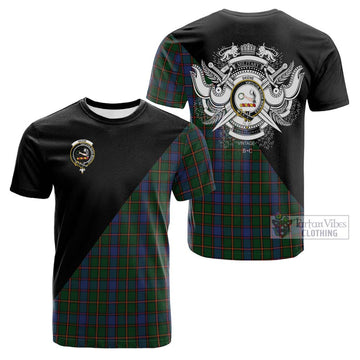 Skene Tartan Cotton T-shirt with Family Crest and Military Logo Style