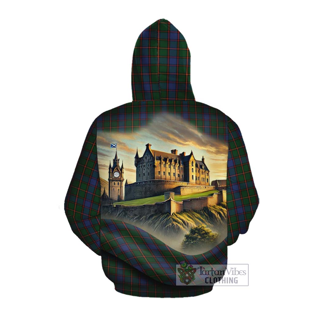 Skene Tartan Family Crest Cotton Hoodie with Scottish Ancient Castle Style Pullover Hoodie - Tartan Vibes Clothing
