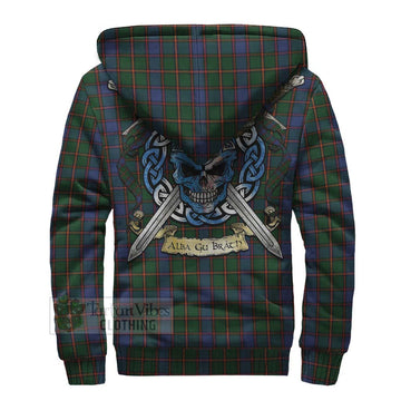 Skene Tartan Sherpa Hoodie with Family Crest Celtic Skull Style