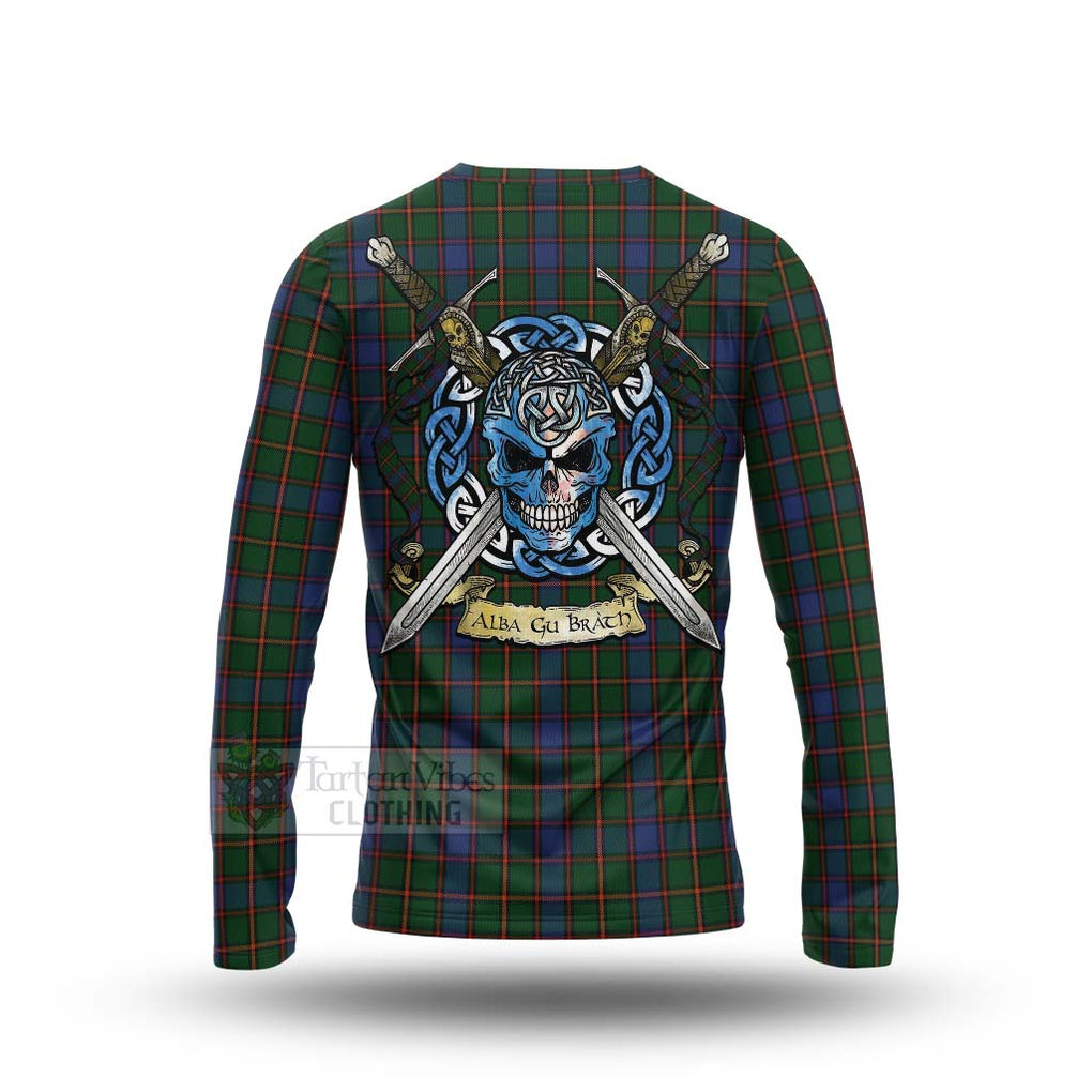 Tartan Vibes Clothing Skene Tartan Long Sleeve T-Shirt with Family Crest Celtic Skull Style