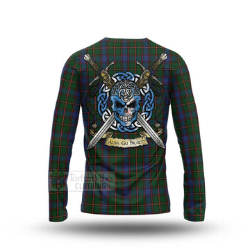 Skene Tartan Long Sleeve T-Shirt with Family Crest Celtic Skull Style