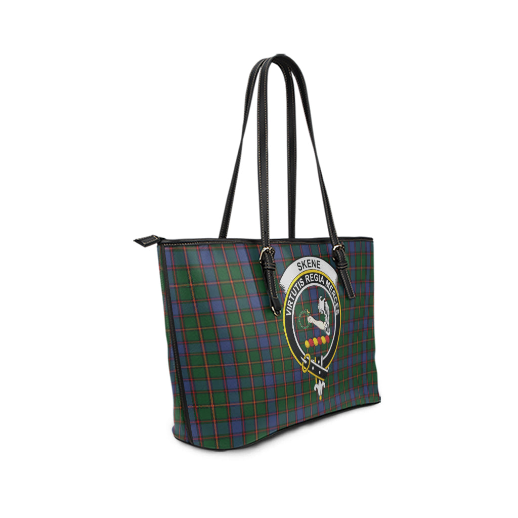 Skene Tartan Leather Tote Bag with Family Crest - Tartan Vibes Clothing