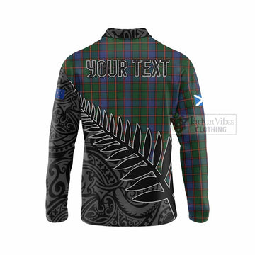 Skene Crest Tartan Long Sleeve Polo Shirt with New Zealand Silver Fern Half Style