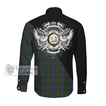 Skene Tartan Long Sleeve Button Shirt with Family Crest and Military Logo Style Men's Shirt - Tartan Vibes Clothing