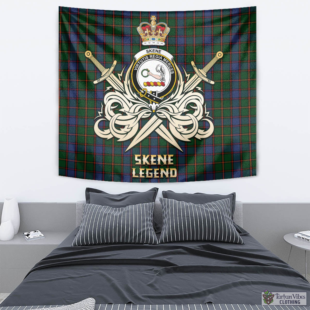 Tartan Vibes Clothing Skene Tartan Tapestry with Clan Crest and the Golden Sword of Courageous Legacy