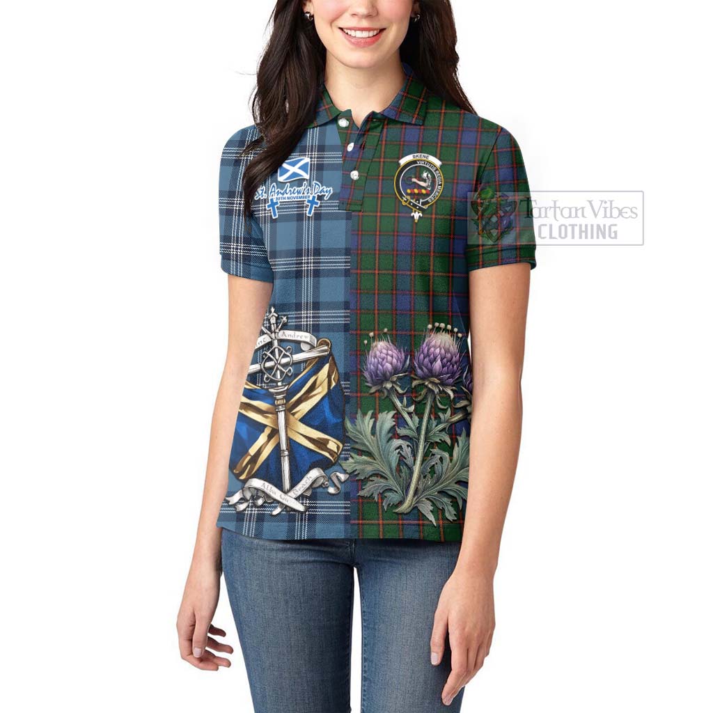 Tartan Vibes Clothing Skene Tartan Women's Polo Shirt Happy St. Andrew's Day Half Tartan Style