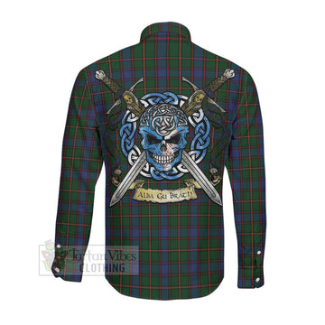 Skene Tartan Long Sleeve Button Shirt with Family Crest Celtic Skull Style