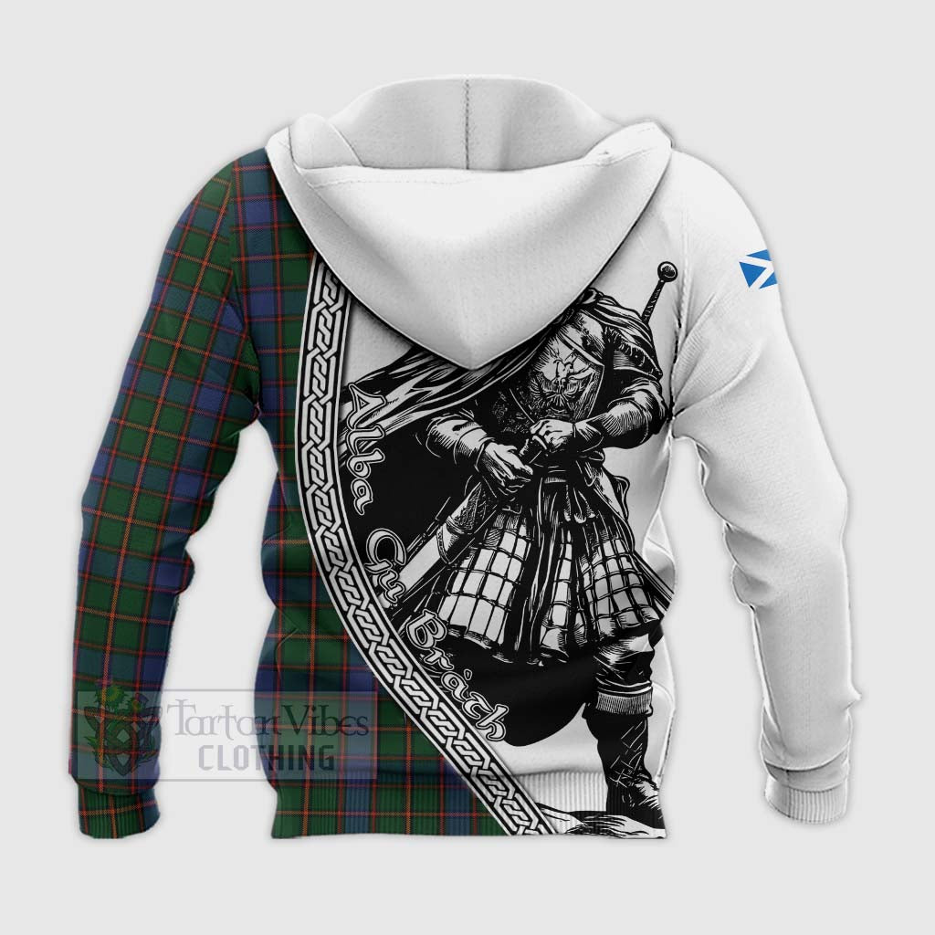 Tartan Vibes Clothing Skene Tartan Clan Crest Knitted Hoodie with Highlander Warrior Celtic Style