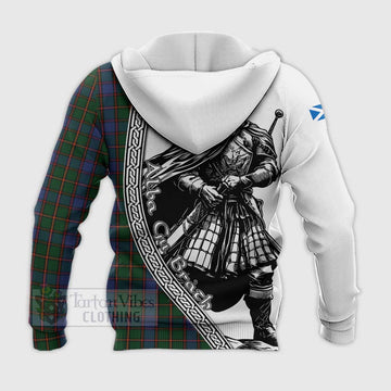 Skene Tartan Clan Crest Knitted Hoodie with Highlander Warrior Celtic Style